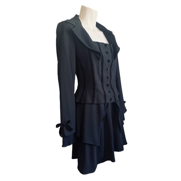 Caché Annie Reva Black Corset Jacket + Skirt Size 4 Steampunk Gothic Victorian - Picture 5 of 13